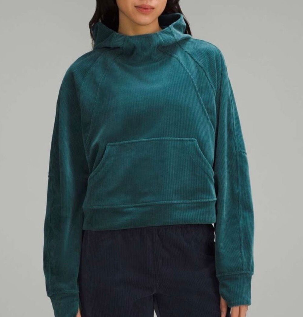 Lululemon scuba oversized hooded sweater velvet cord green size M/Large